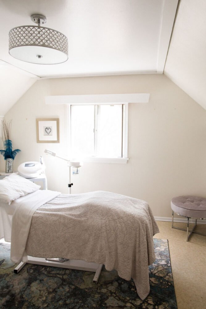 Brightly lit skin care treatment room